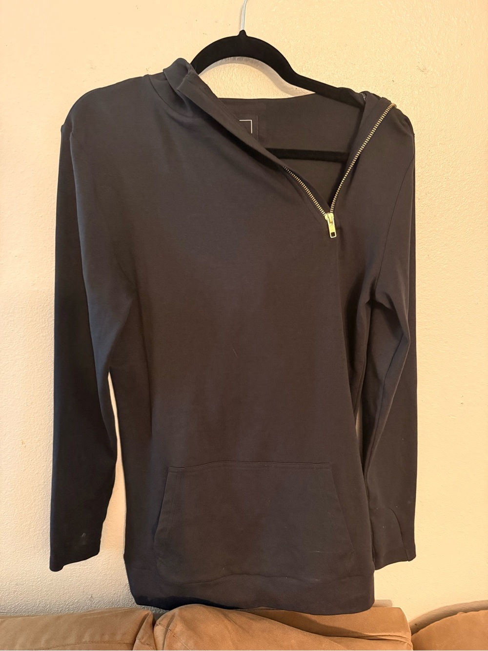 Women's Black Zip-Shoulder Crew Sweatshirt Pullover